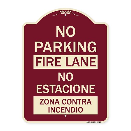 Signmission No Parking Fire Lane No Estacione Zona Contra Incendio Heavy-Gauge Alum, 24" x 18", BU-1824-23729 A-DES-BU-1824-23729